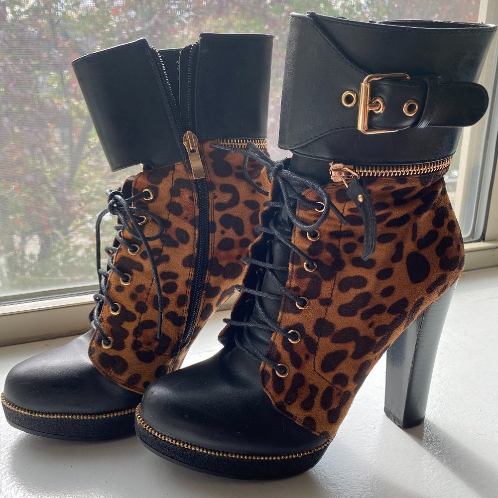 Leopard, Gold and Black Booties